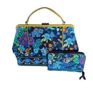 Vera Bradley DOGWOOD  Blue and Orange Floral Shoulder Bag/Wallet Set